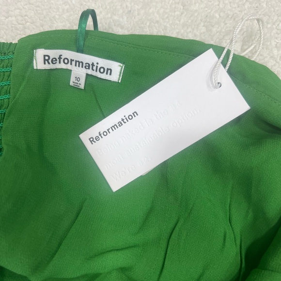 Reformation Lore Shirred Ruched Strapless Georgette Midi Dress Kelly Green 10 - Picture 7 of 9